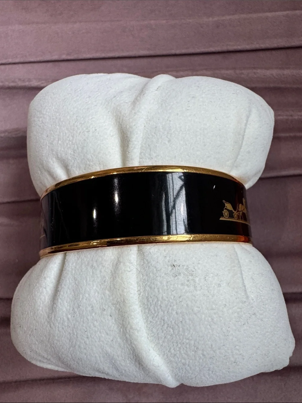 Hermès Enamel Bangle in Dark Brown with Gold Trim - Picture 3 of 6